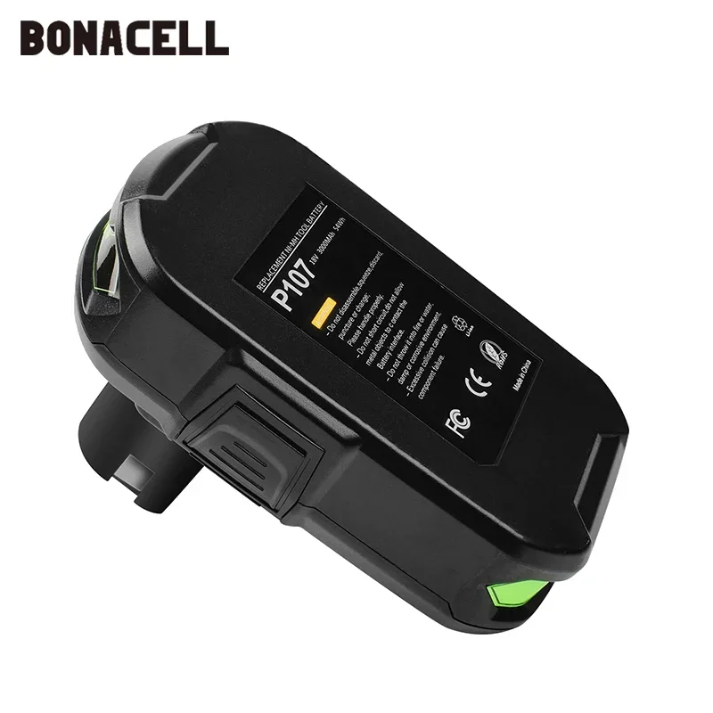 Bonacell-bateria iones litio inalarmrica, pila repuesto 18V, 3000mAh, P107, Ryobi P104, P105, P102, P103, P107, L50