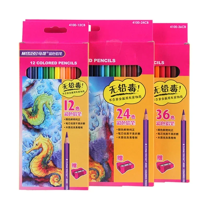 

Цветные карандаши Marco, карандаши из натурального дерева с точилкой для школы, милые карандаши, подарок для детей, офиса, школы, 12/24/36 шт.