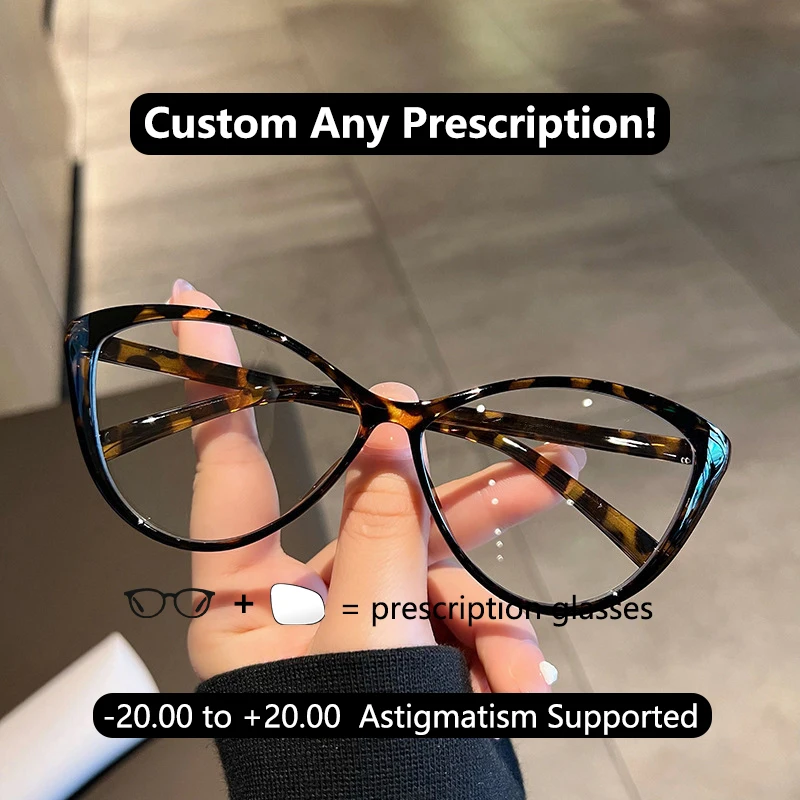 

Cat Eye Prescription Glasses Astigmatism Progressive Different Eyes Reading Glasses Anti Blue Light Leopard Myopia Glasses Woman