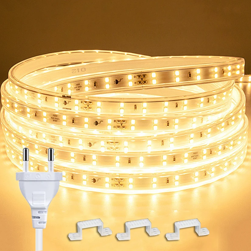 220V Led 스트립 1-30m Eu 플러그 2835 유연한 리본 빛 방수 Led 테이프 홈 부엌 야외 정원 장식 조명