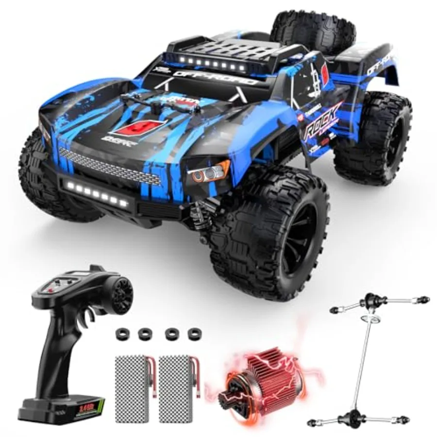 

Off-Road All Terrain RC Truck for Desert Use ABS Plastic Body in Red 45KPH Speed 4WD Power with 2 Batteries Spare Tire