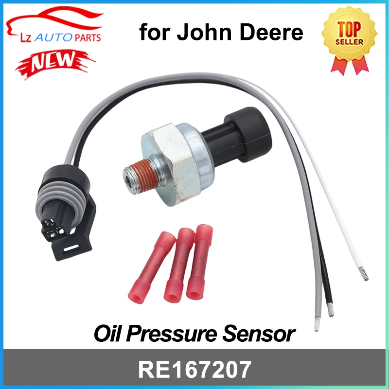 Oil Pressure Sensor RE167207 for John Deere Engine Code DT466E I530E DT466/530 HT53 with Wiring Harness Plug and 3 Nails