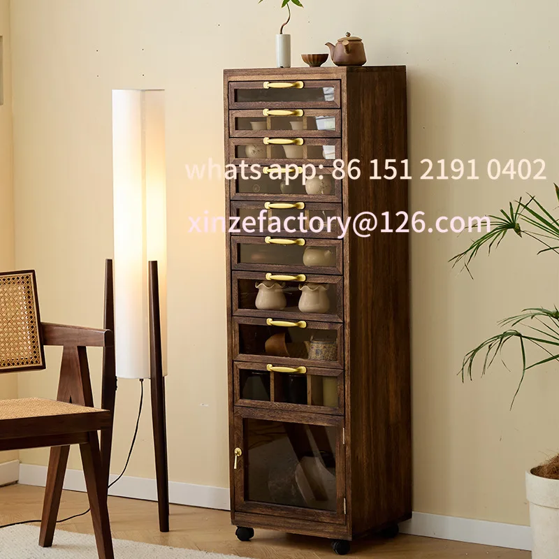 خزانة شاي من الخشب الصلب قابلة للتخصيص، طقم شاي لغرفة المعيشة، سوار أرضي، خزانة مجوهرات لتخزين Wenwan