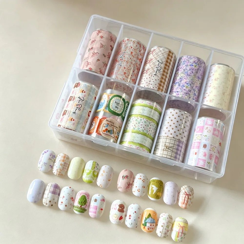 10Rolls of New Nail Art Transfer Foil Stickers—featuring Starry Sky and Floral Garden Patterns, Perfect for DIY Nail Decoration