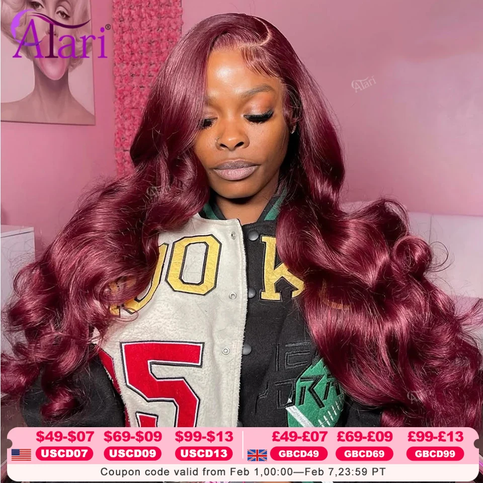 

200 Density Red Burgundy 13x4 Lace Front Human Hair Wigs Pre Plucked Transparent Lace Frontal Body Wave Brazilian Wig for Women