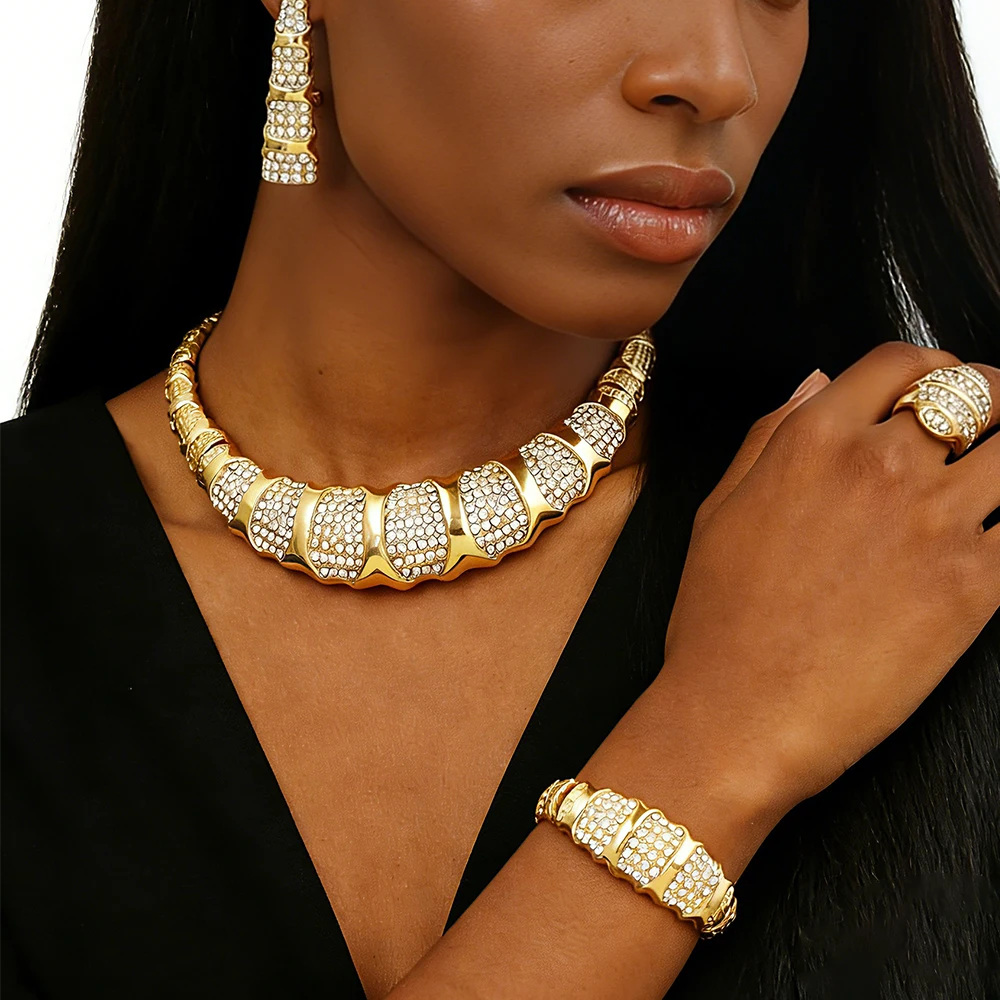 

GZJPEI 4 Pcs/set Fashion Women Jewelry Set Hight Quality 18K Gold Plated Bamboo Joint Design Jewelry Lady Birthday Gift