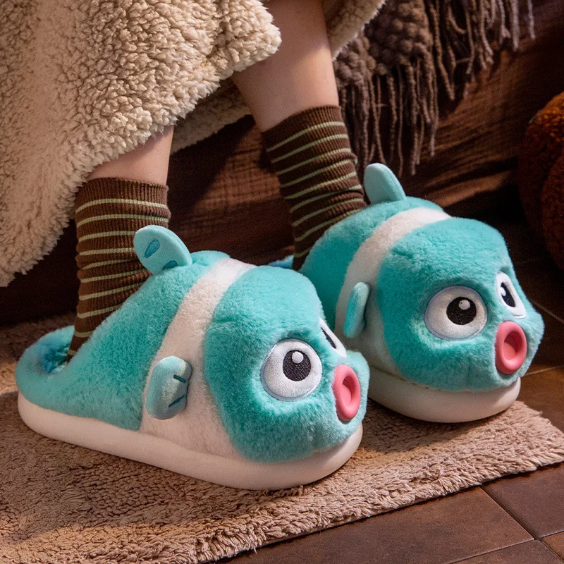 New lovely ugly fish slipper women's winter warm indoor slides woman fuzzy home bedroom shoes ladies room office booties slipper