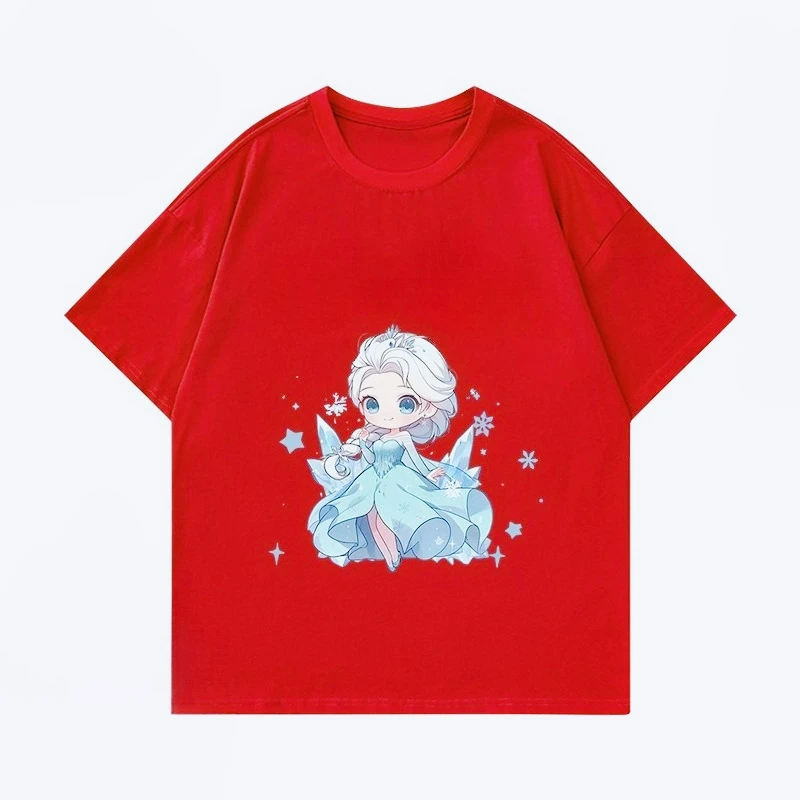 ديزني الأميرة إلسا الأطفال قصيرة الأكمام المرأة الصيف دعوى 2025 المرأة الجديدة عالية الجودة لطيف الرياح تي شيرتات قصيرة الاكمام