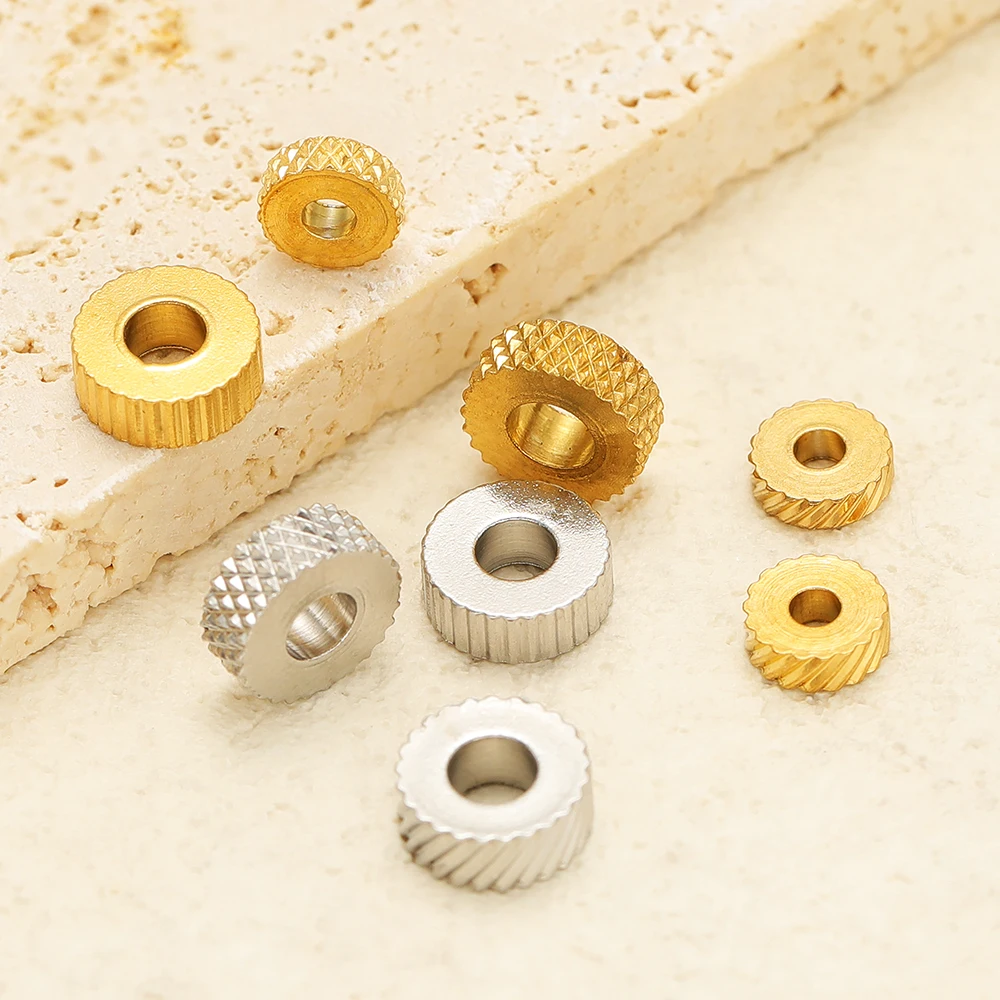 20 Stück Edelstahl-Abstandsperlen mit Goldtextur, flache lose Perlen für DIY-Armbänder, Halsketten, Schmuckherstellung, 4/5/6/8mm – Detail 4