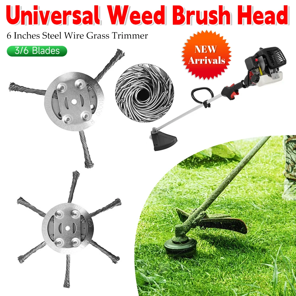 Cabezal de desbrozadora de malezas de 3/6 hojas/6 pulgadas, cortacésped Universal, cabezal de corte de césped, rueda de alambre de acero, disco de cepillo, cortadora de jardín