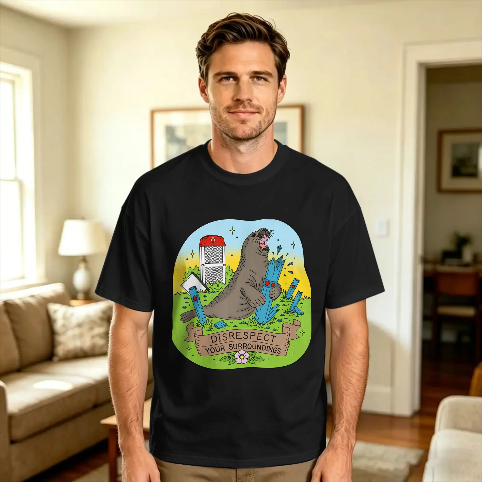 Neil Seal Disrespect Your Surroundings Funny Art T Shirt Summer  Cotton T Shirts For Man Casual Tee Shirt Short Sleeve Y2K Tees