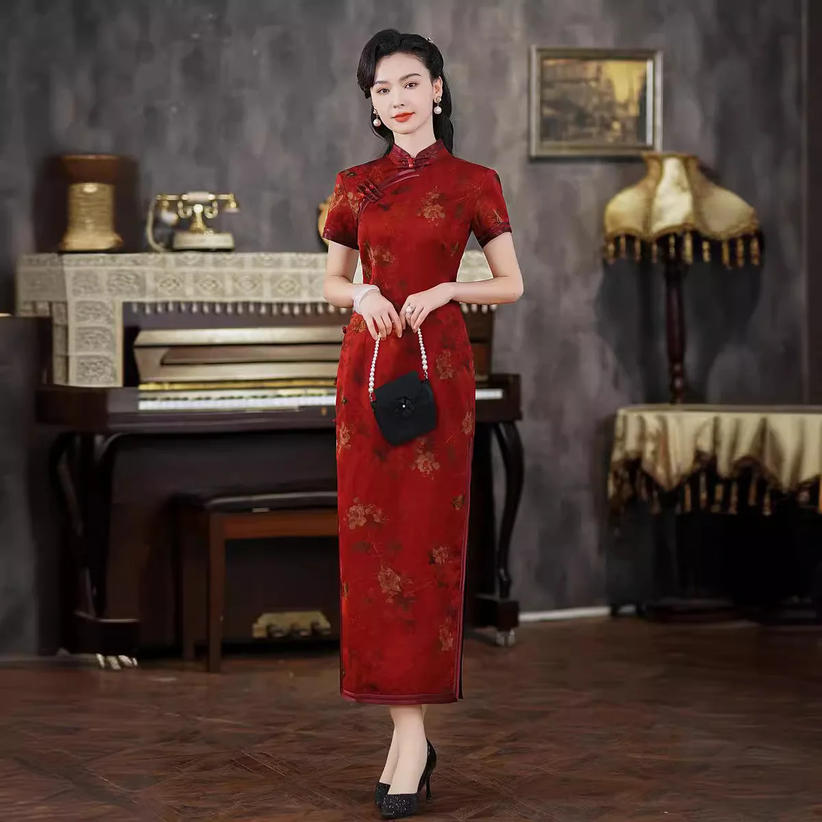 

High Quality Real Silk Qipao Cheongsam Top Skirt Traditional Clothing High-End Artistic Wear Slim Evening Party Old Shanghai