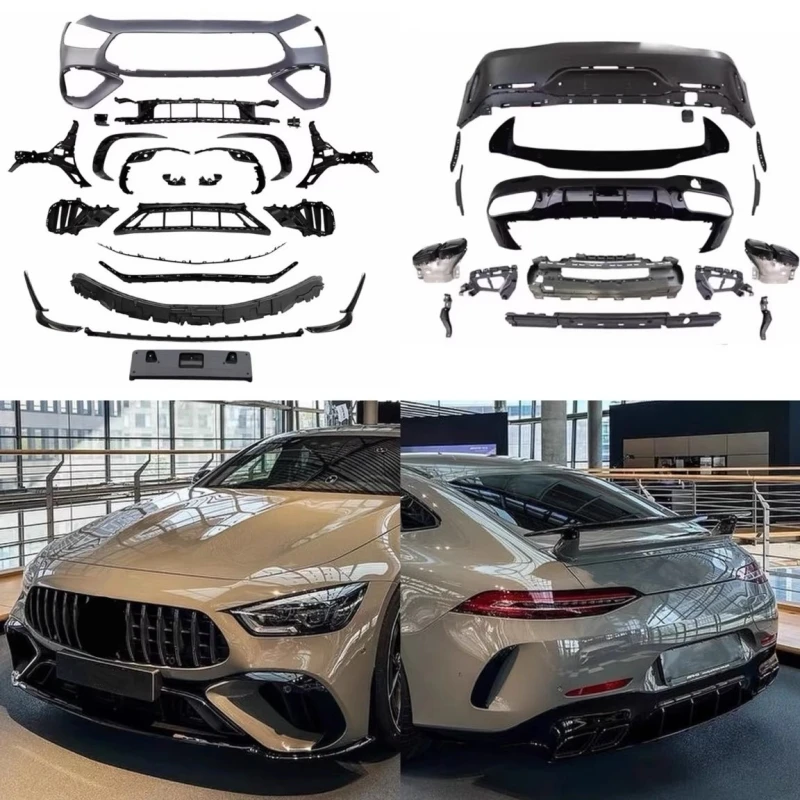 المصد الخلفي الأمامي مصبغة الشفة الخلفية الذيل الحلق لمرسيدس بنز W290 GT50 GT43 GT53 أربعة أبواب 19-25 تعديل طقم الجسم #1