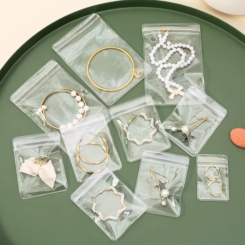 Sacs de rangement de bijoux en PVC Transparent, 10 pièces, pochette de rangement pour boucles d'oreilles, pendentif, collier, Bracelet, bijoux, sac Ziplock Anti-oxydation
