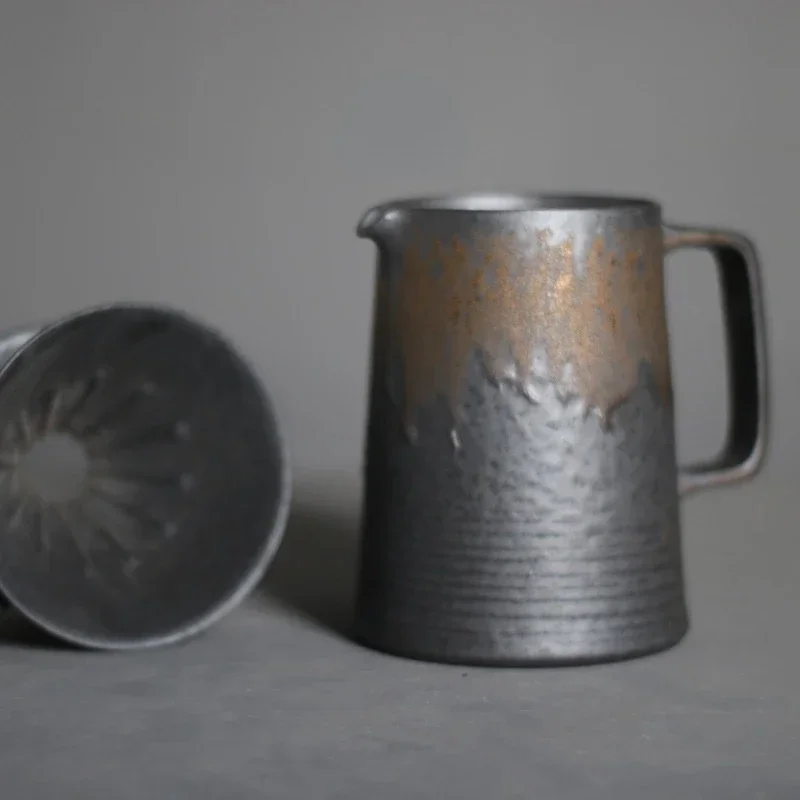 Ceramic Hand-made Gilt Coffee Pot Set Drip-type Filter Cup Sharing Pot Household Coffee Appliance