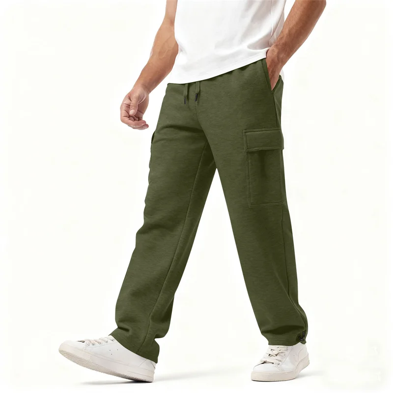 ربيع الخريف الرجال Sweatpants مستقيم ركض الرياضة الشارع الشهير متعددة جيب السراويل فضفاضة الرباط السراويل الطويلة غير رسمية الرجال