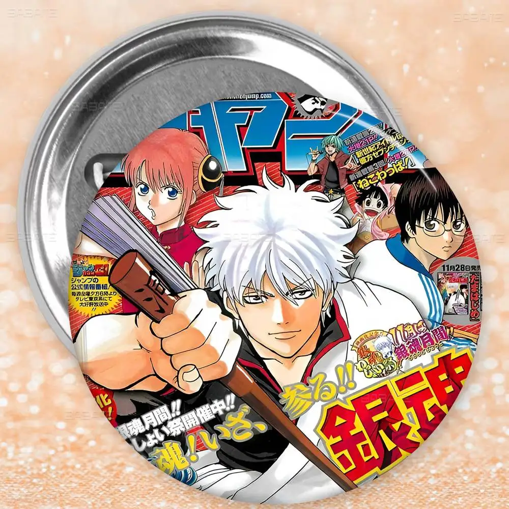 جينتاما أنيمي 32/44/58 مللي متر اليدوية دبوس جولة مضحك المفاجئة في دبابيس لحقيبة الظهر Cothes اكسسوارات شارة قبعة الديكور #6