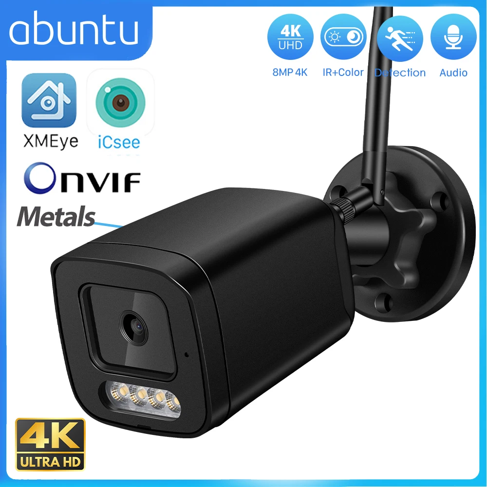 

ABUNTU 8MP 4K IP Camera ONVIF Metal Outdoor Wifi Surveillance Camera Human Detection Night Vision Wireless Security Camera Audio