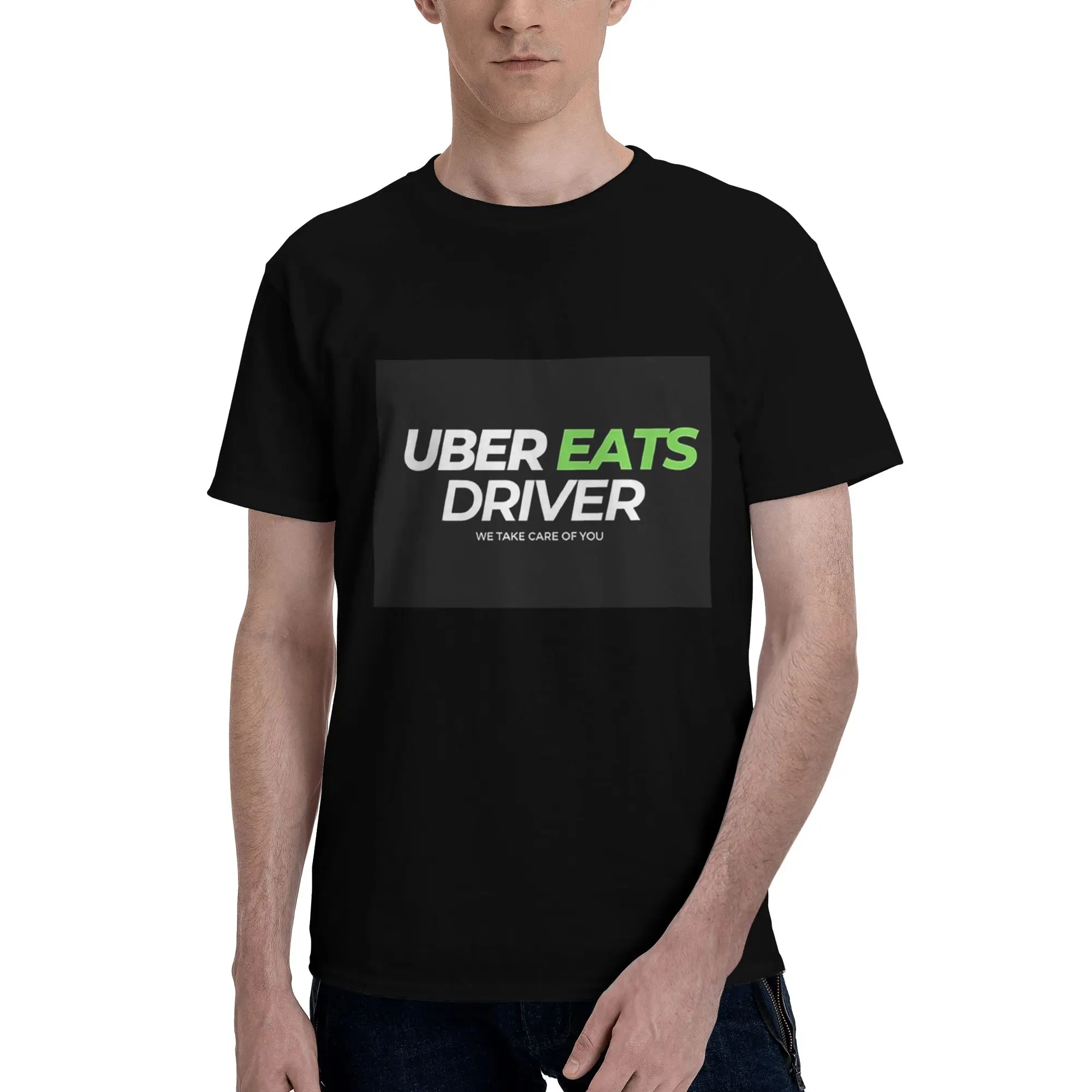 Uber Eats Driver Logo سائق توصيل الطعام 100% قطن تي شيرت Men'sFashion تي شيرت الرجال طاقم الرقبة قصيرة الأكمام S-6XL
