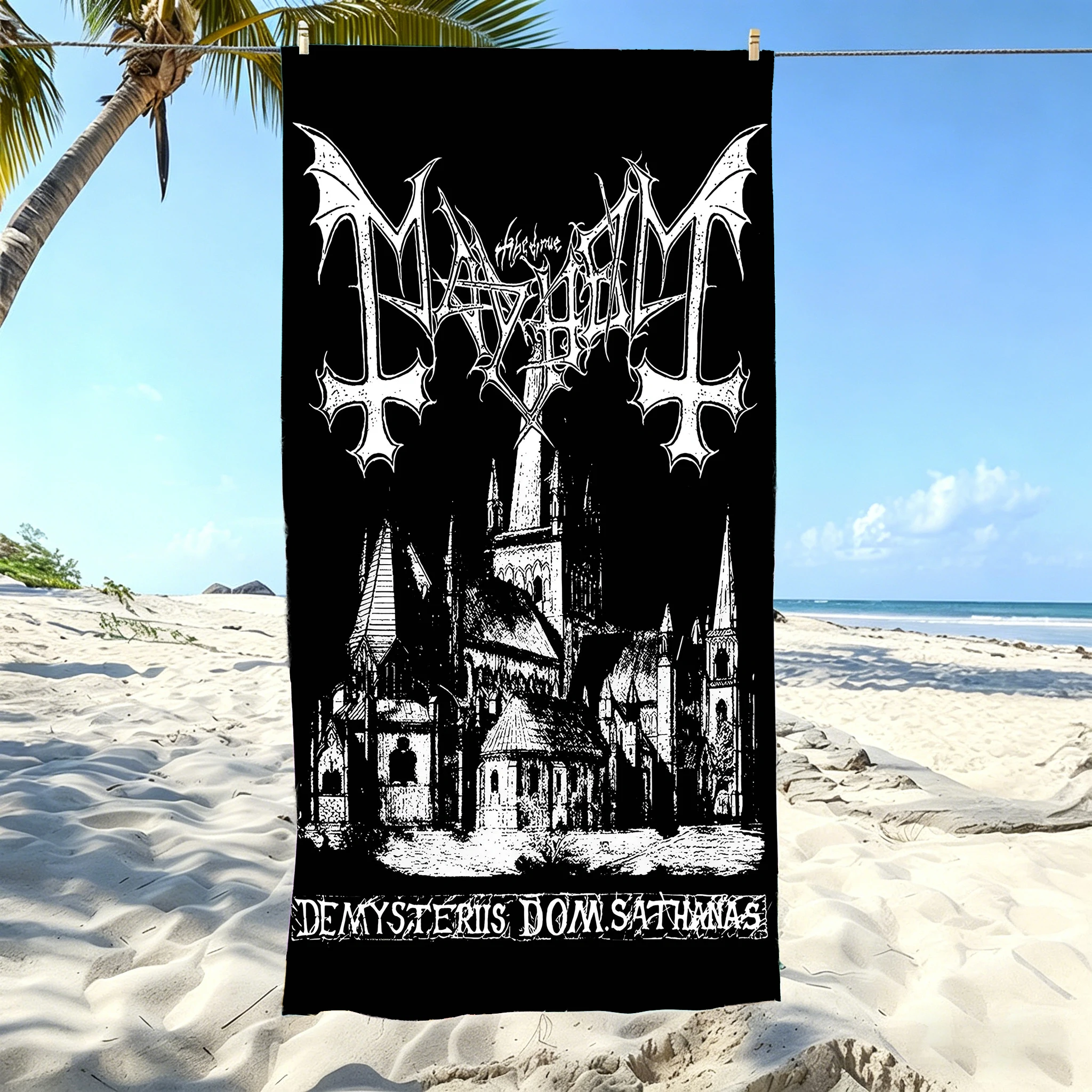 1pc M-Mayhem De Mysteriis Dom Sathanas Beach Towel Microfiber Quick Dry Norwegian Black Metal Bath Towel For Pool Beach Travel