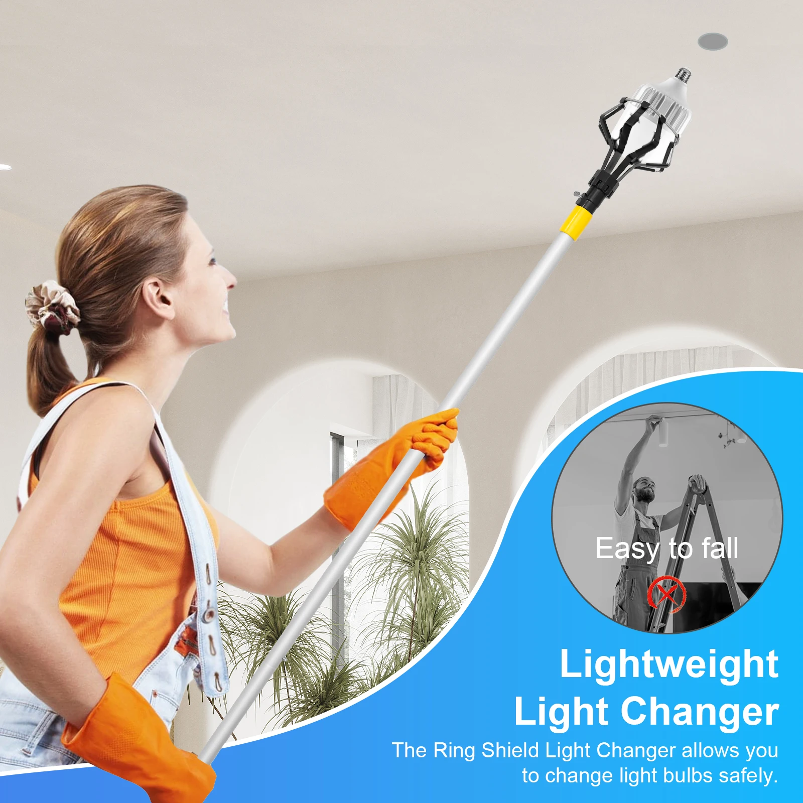3Pcs Light Bulb Changer for High Ceilings Multifunctional Light Bulb Extension Pole Changer Compact Suction Cup Bulb Removal