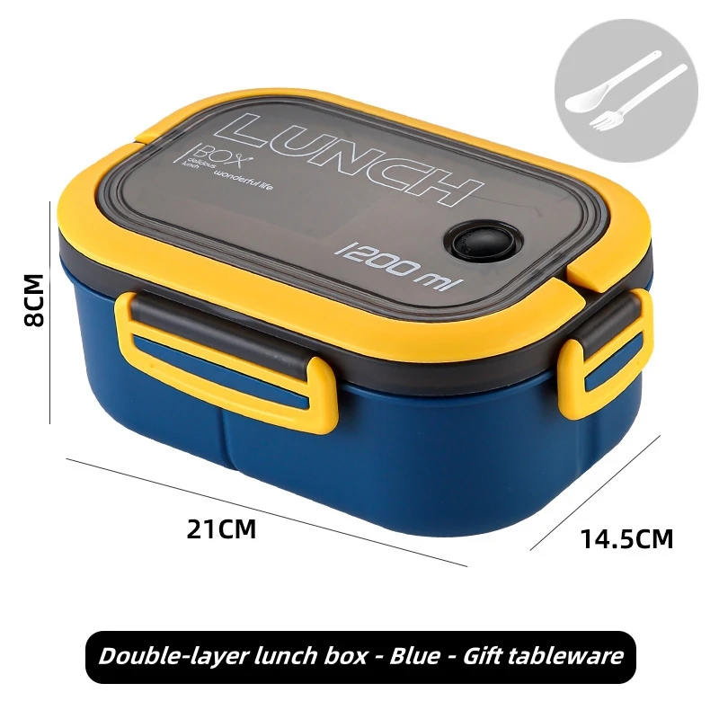 صندوق غداء بينتو محمول بطبقة مزدوجة مانع للتسرب مع أدوات مائدة وآمنة للاستخدام في الميكروويف وحاوية تخزين طعام الأطفال وإكسسوارات المطبخ