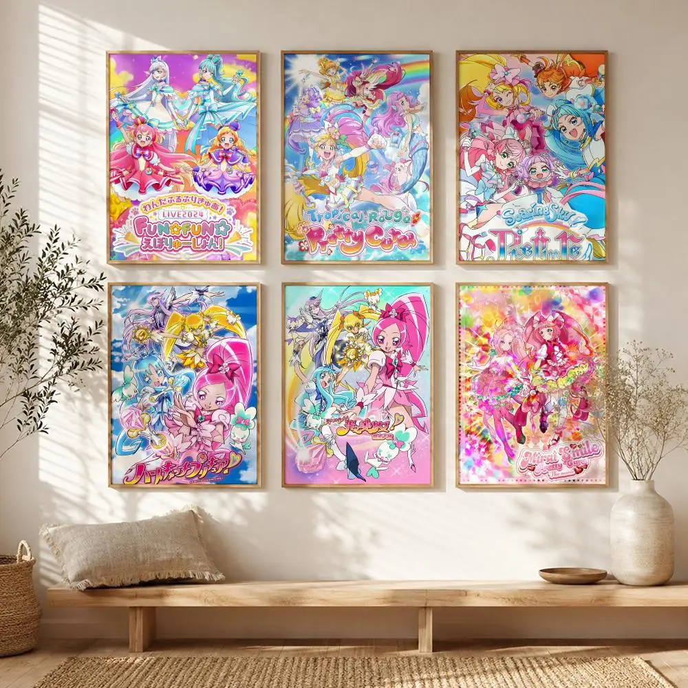 Cute Anime P-Pretty Cure Poster All-match HD Waterproof Self-Adhesive Wall Art Sticker For Home Bedroom