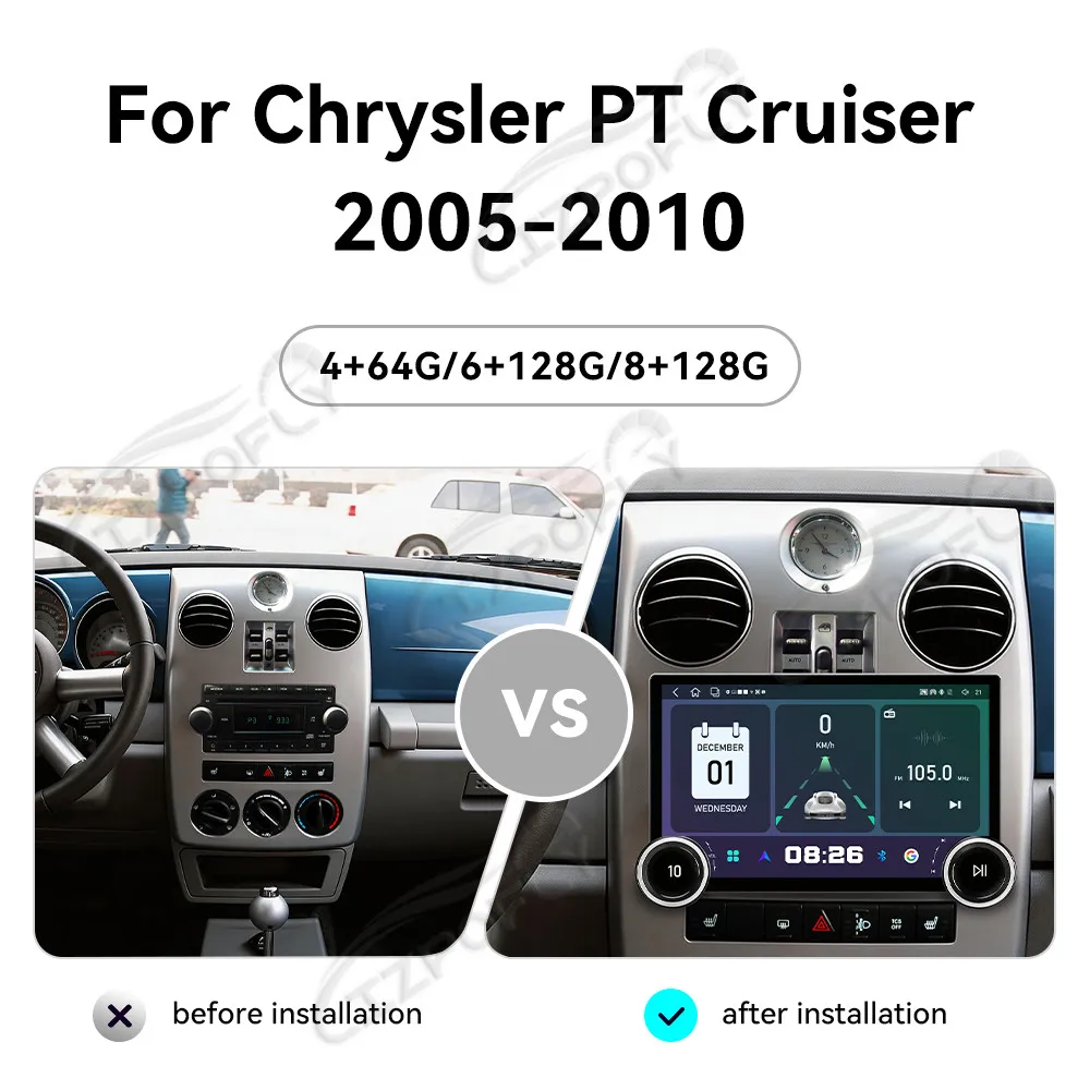 

Модернизированная 11,5-дюймовая магнитола Lizpofly для Chrysler PT Cruiser 05–10 с беспроводными CarPlay и Android Auto, сенсорным экраном и GPS-навигацией