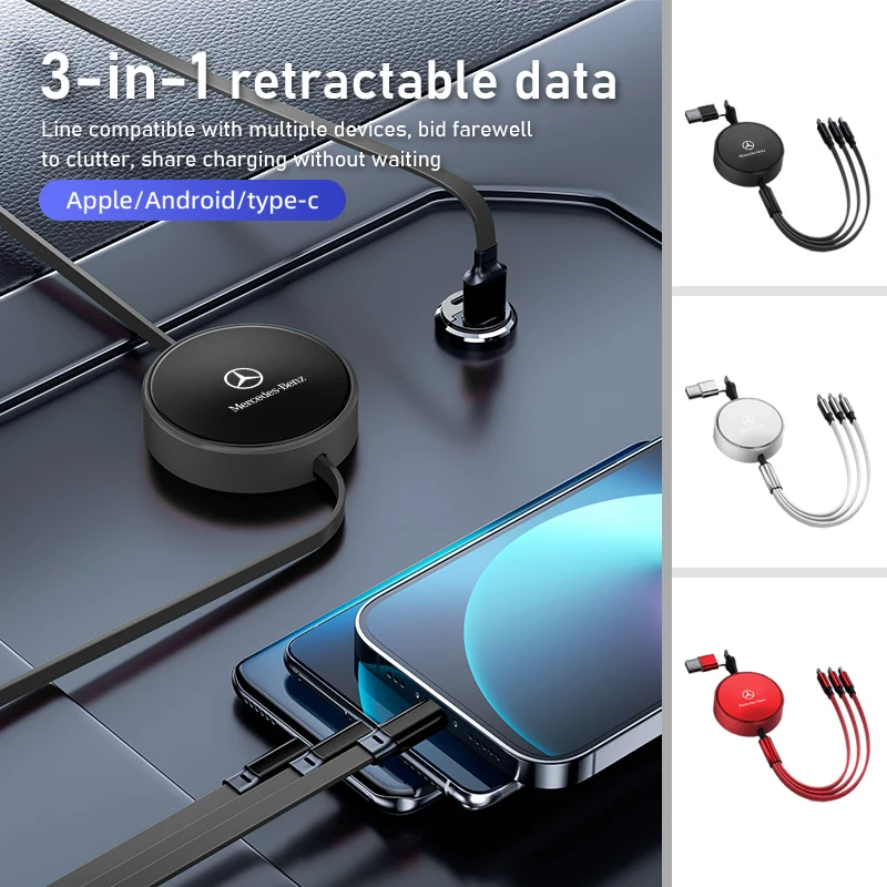 3 في 1 كابل بيانات الهاتف القابل للسحب نوع C USB شحن سريع لمرسيدس بنز AMG A C E S G الفئة W201 W210 W108 W204 W205 W203 #1