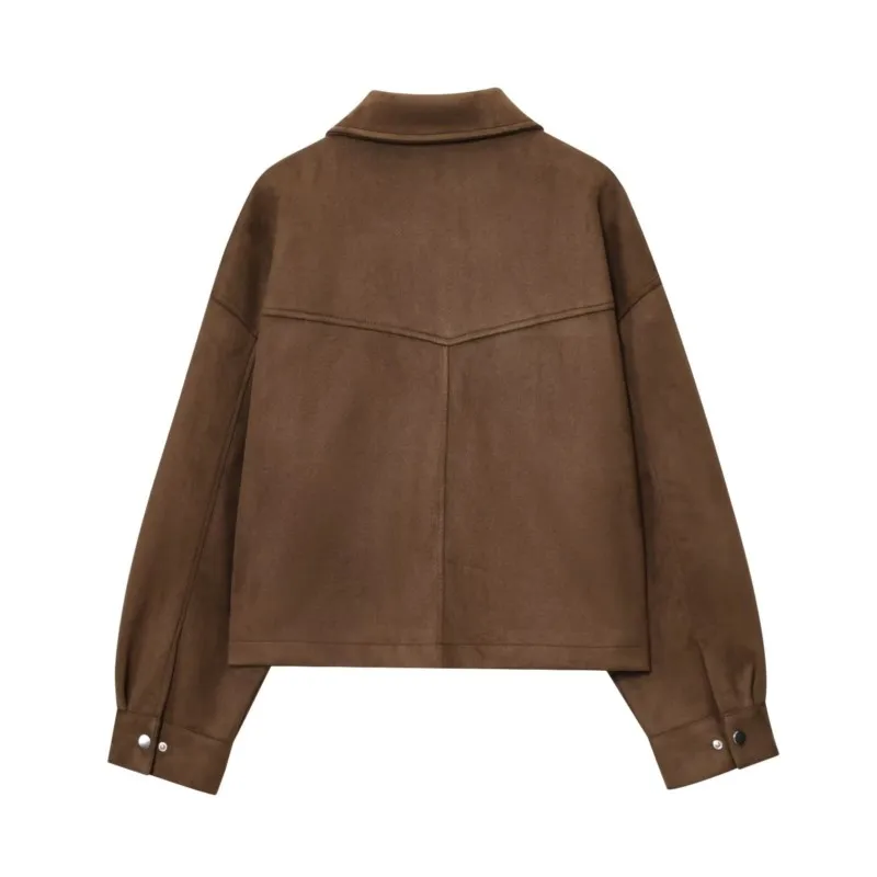 Giacca bomber in pelle da donna con tasca con cerniera Giacca corta autunnale a maniche lunghe con colletto rovesciato Giacca femminile causale