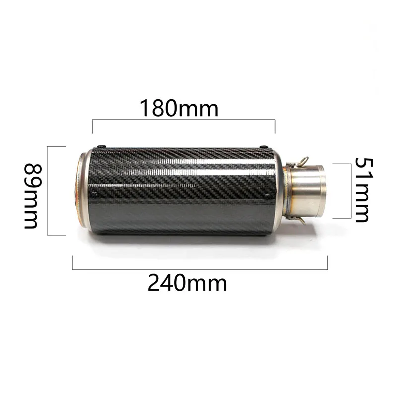 51mm universal motorcycle exhaust pipe made of carbon fiber or stainless steel with a straight design and a mesh at the tail end
