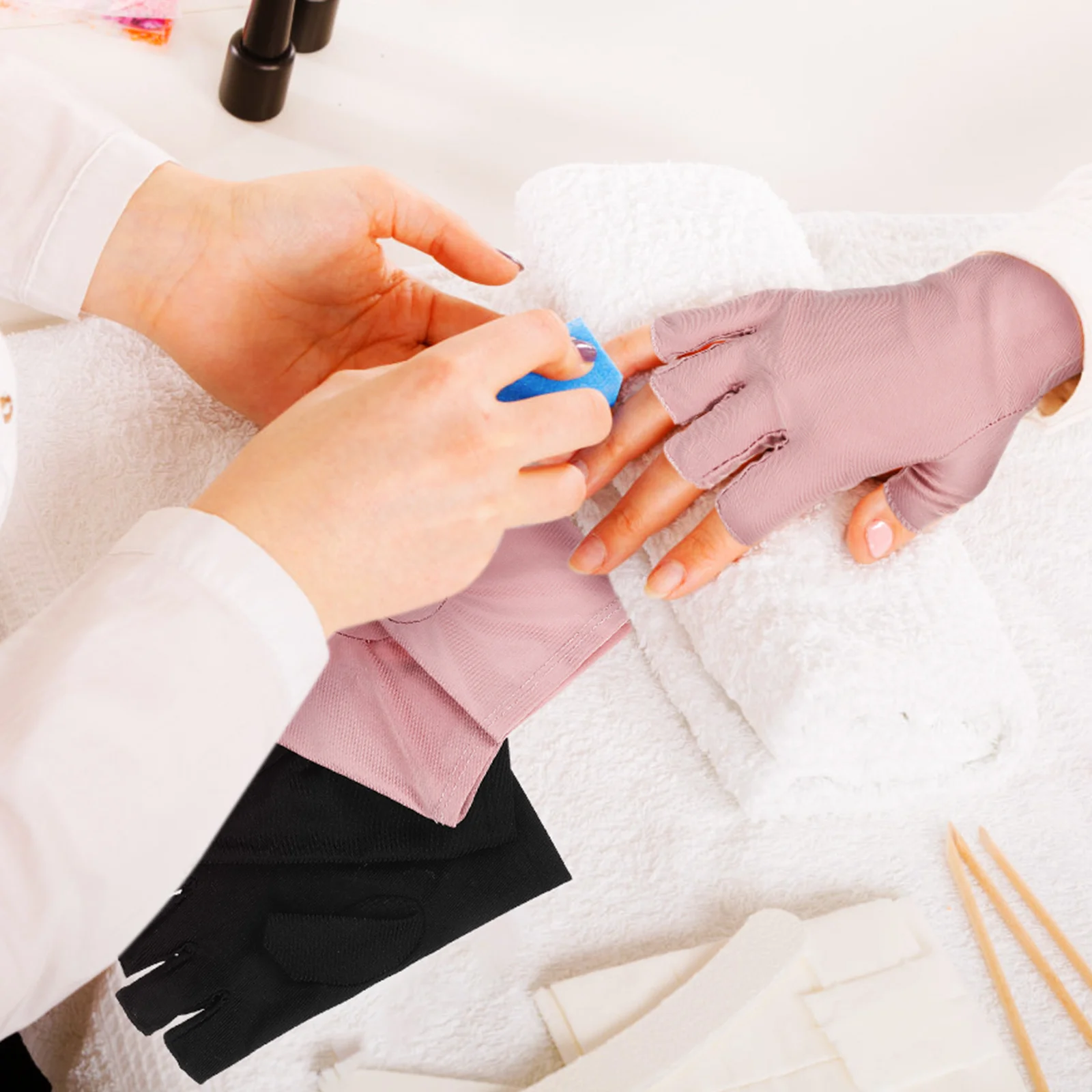 

2Pairs Anti Uv Nail Gloves Fingerless Manicure Gel Nail Lamp Gloves Block Rays Cotton Comfortable for Driving Cycling