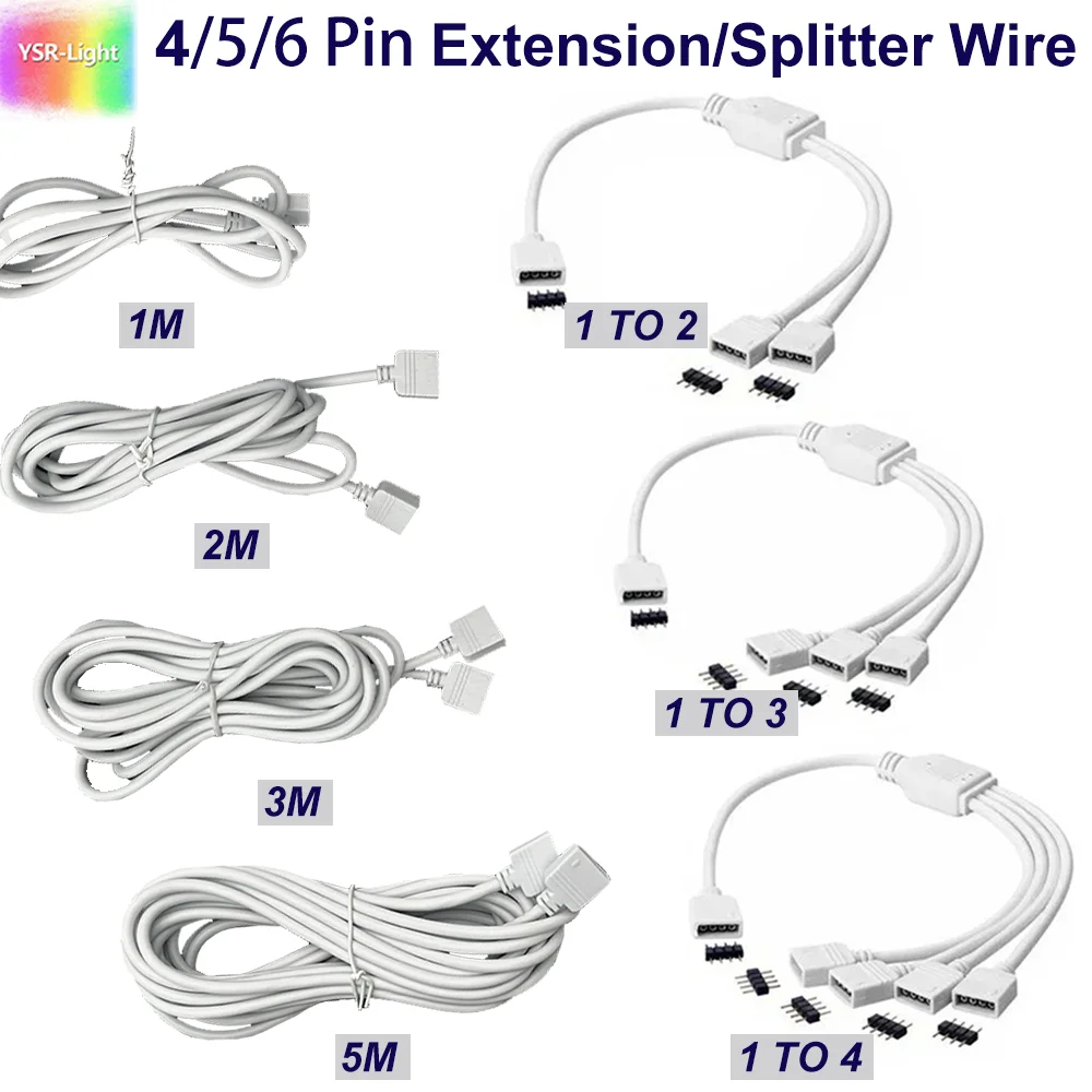 Led büyümek tel 4/5/6Pin arayüzü 1m 2m 3m 5m dişi konnektör ışık şeridi uzatma kablosu RGB RGBW ışık 1to 2 3 4 Splitter tel