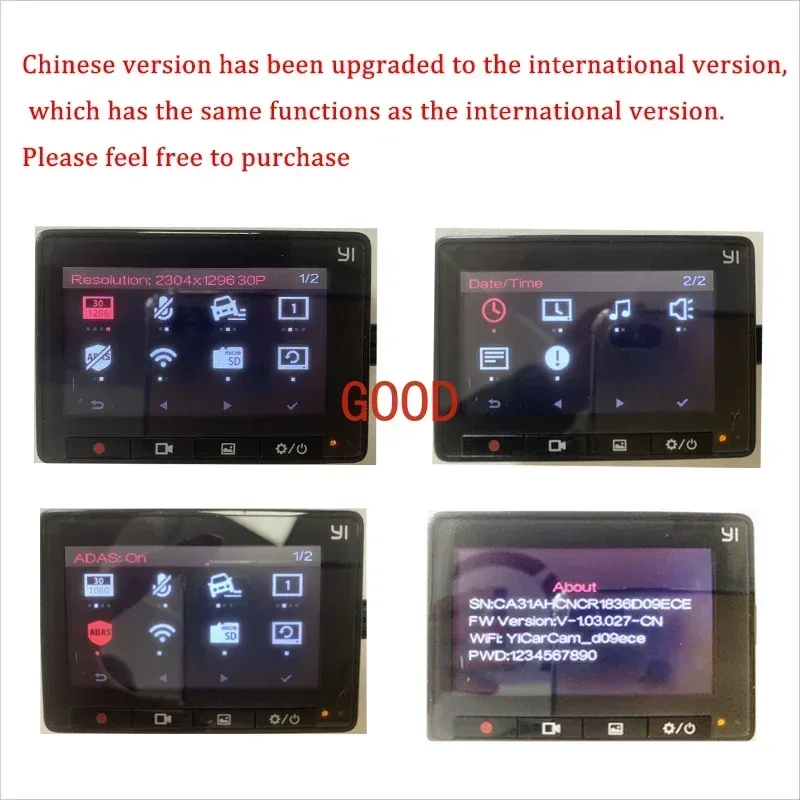 YISmart Dash Cam For Car ADAS 2.7 Screen Full HD 1080P Dash Cam with Night Vision ADAS English International Version 20 pcs