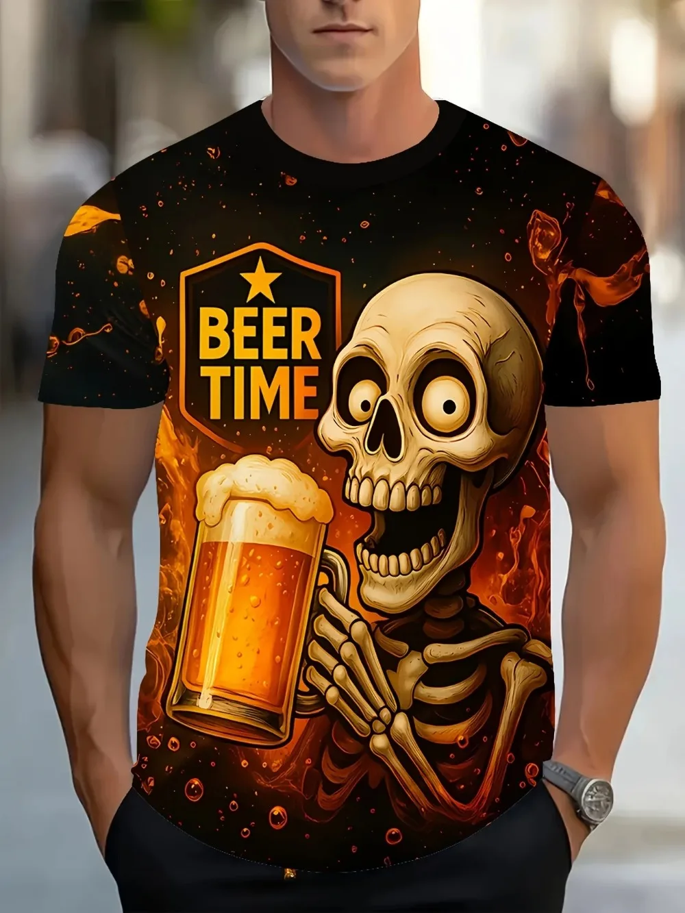 3D Print Men's Loose Round-neck T-Shirt  Summer New Design Fun Skull Pattern - Outdoor Sports - Street Casual Hip-Hop Trendy Top