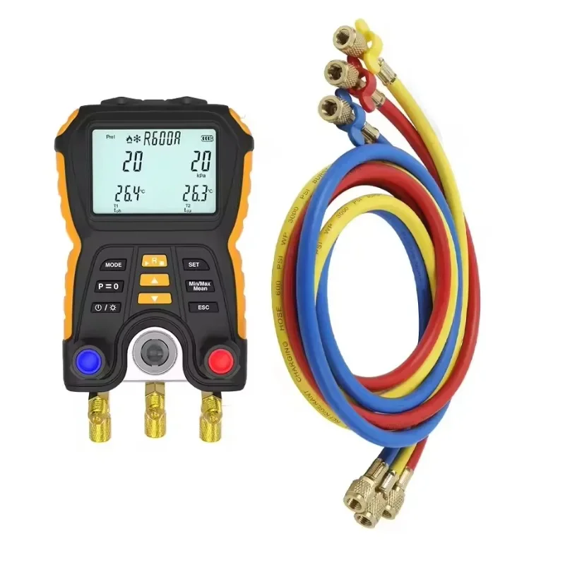 Hoses Digital Refrigeration Gauge Manifold And Digital Vacuum Meter For 83 Kind of Refrigerant r407c