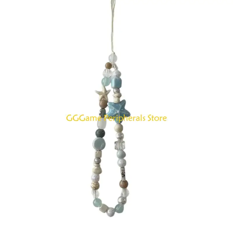 U55B Easy Carry Plastic Blue Sea Stars Beaded Phone Charm Lanyard for Multiple Models