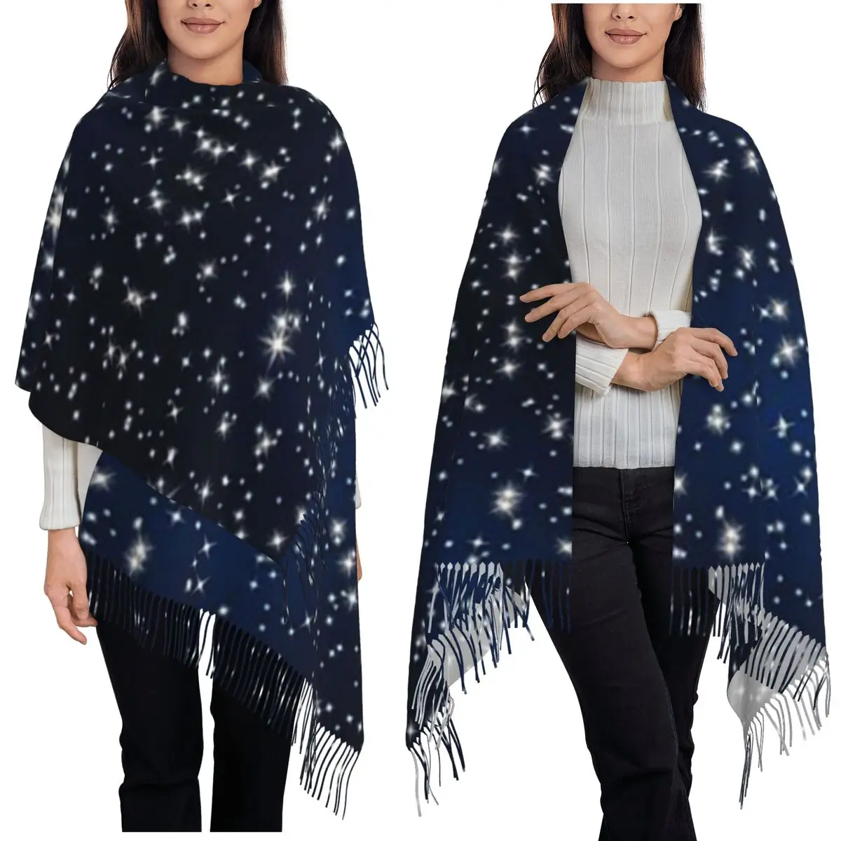 

Шарф с кисточками «Космическая галактика», шарфы с кисточками, женские мягкие теплые шали и накидки, длинная осенне-зимняя шаль