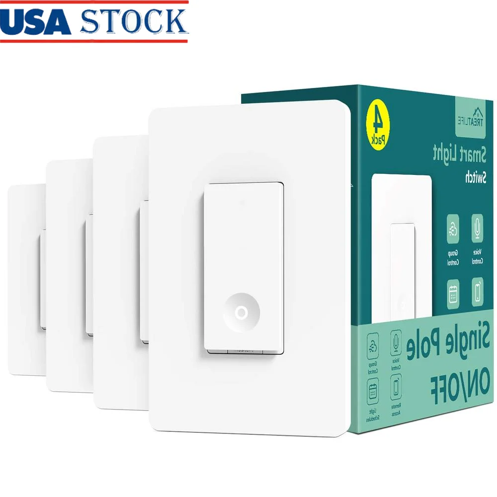 

Умный выключатель света, 4-пакетный пульт дистанционного управления Wi-Fi, 2,4 ГГц, совместимый с Alexa Google Home, требуется нейтральный провод, интеллектуальное планирование