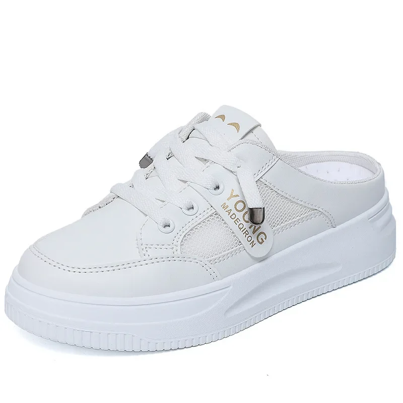 Chaussures d'été semi-couques blanches pour femmes, pantoufles à la mode, nouvelle collection