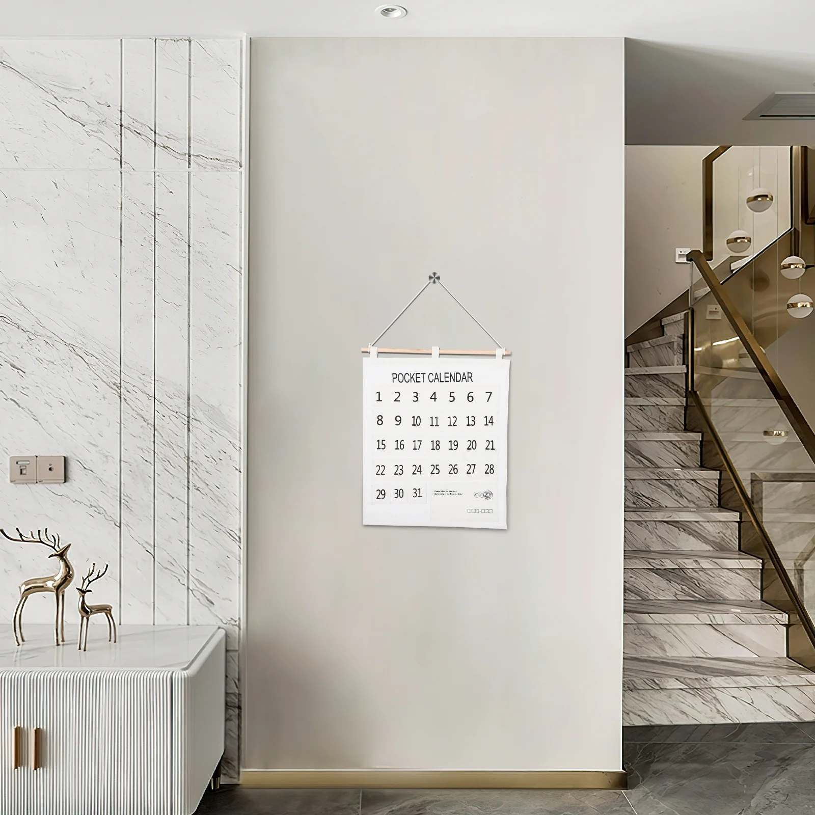 

Monthly Calendar Pocket Cotton Linen Wall Hanging Storage Organizer Suitable Size Wall Mount Calendar Pocket for Entryway