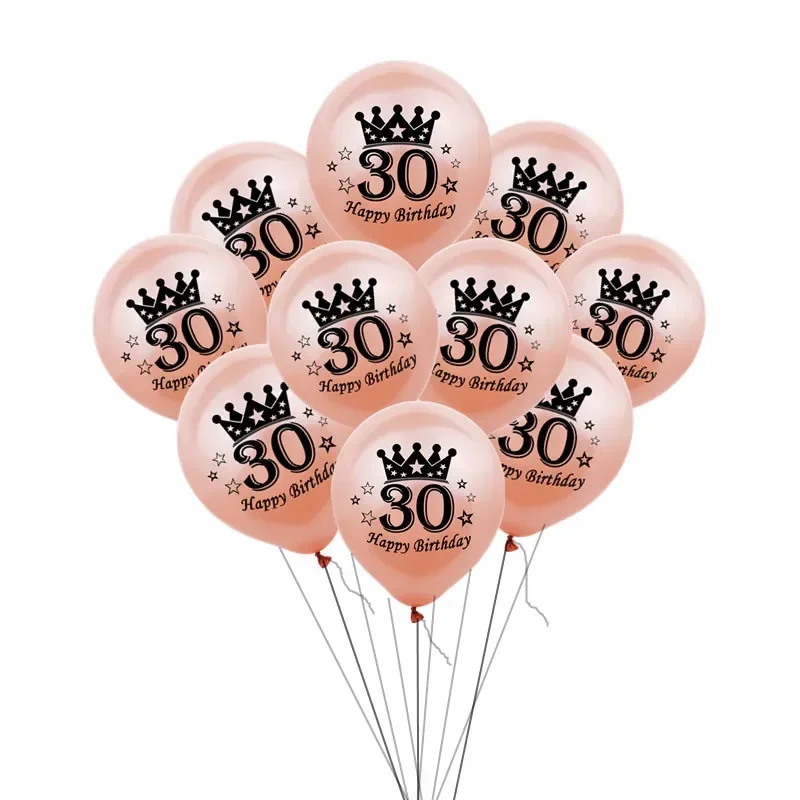 10pcs Rose Gold Black Crown Happy Birthday Latex Balloons 20 30 40 50 60 70 Year Old Birthday Wedding Anniversary Party Decors*