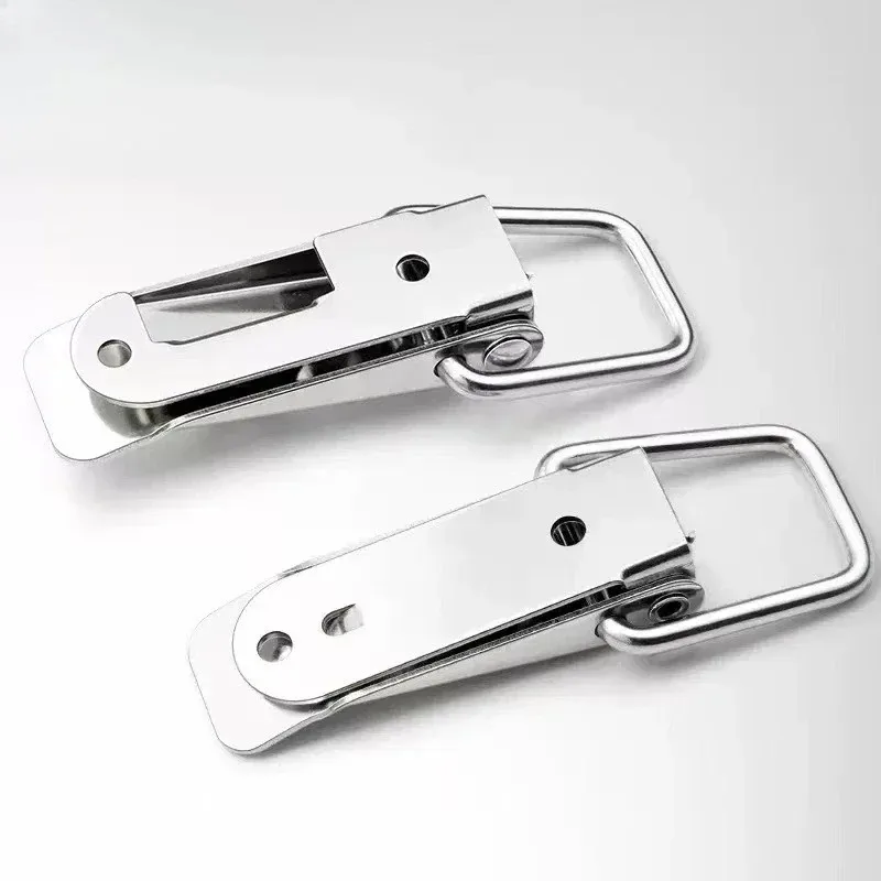 4Pcs Latch Catch Duck-mouth Buckle Hook Wooden Box Hasps Clamp Stainless Steel Spring Catch Clasp Loaded Draw Toggle Clamp Hasps
