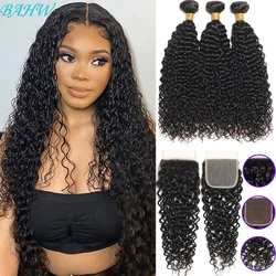 Paquetes brasileños de ondas de agua con cierre de encaje 4x4 Cierre de encaje de cabello humano virgen con extensiones de cabello de paquete para mujeres negras