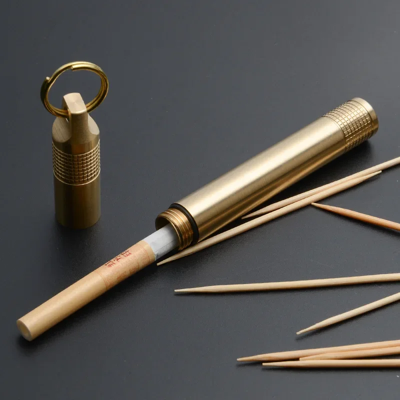 

Brass Seal Bottles Waterproof Canister Keychain Toothpick Bottle Outdoor Camping Tool