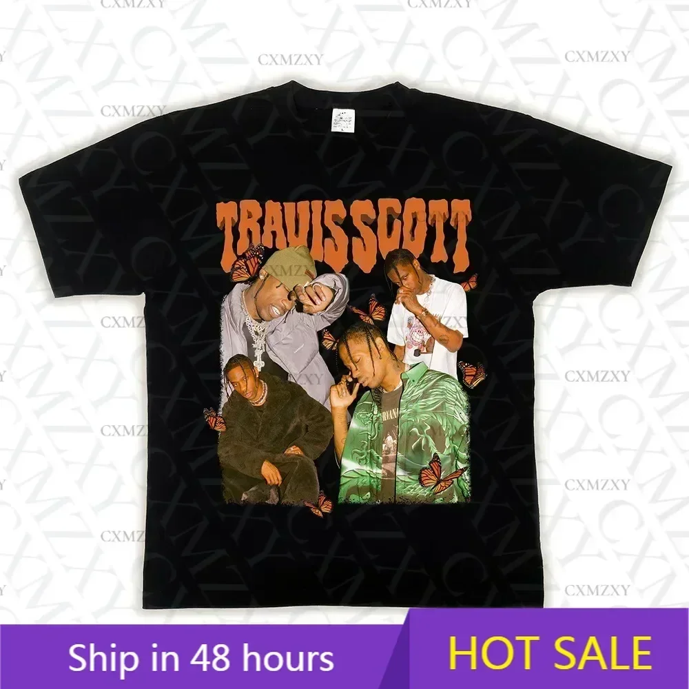 

Vintage Travis Rap Scotts Shirt Merch Pure Cotton T-shirt Clothing Humor Tee Summer Men Women Short Sleeve Casual Streetwea