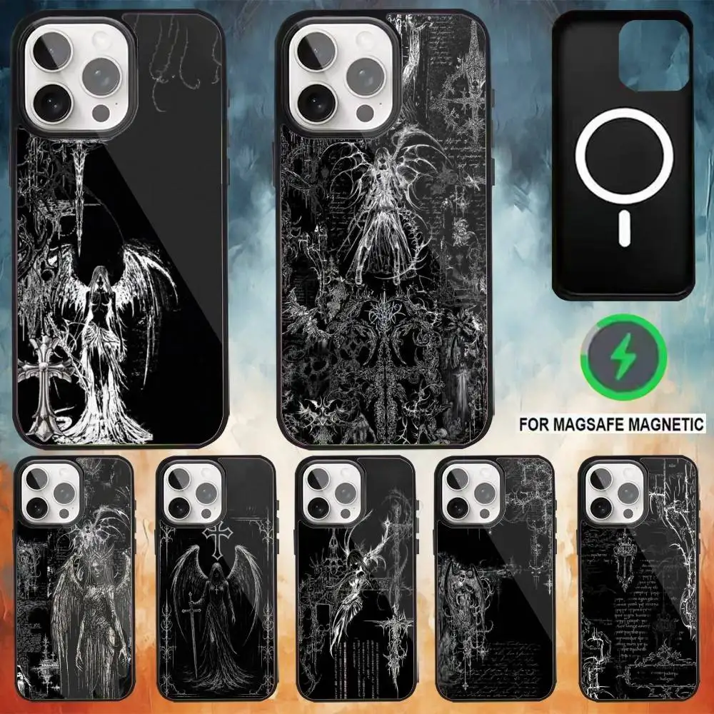 

DARKCORE Black Angel Death demon Phone Case For iPhone17,16,15,14,13,12,11 Plus,Pro Max Magnetic Magsafe Wireless Charging