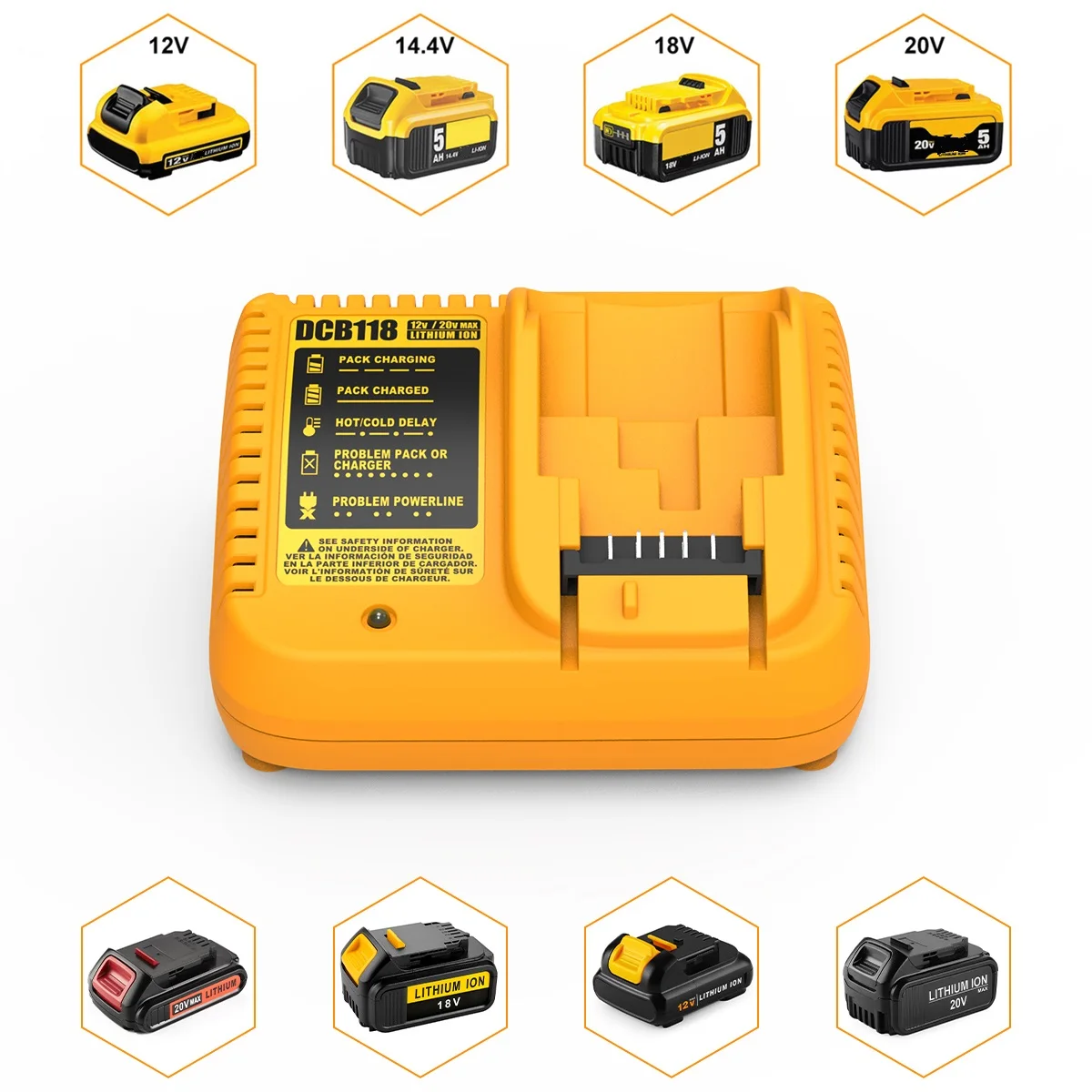 3A Lithium Battery Charger DCB118 Replacement for Dewalt Li-ion Tools DCB180 DCB120 DCB200 DCB206 DCB201 DCB203 DCB101 DCB107