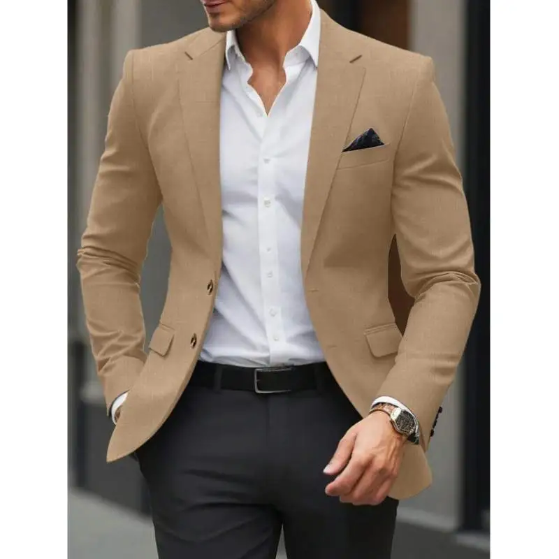 

Busin Casual Long Sve irt Jaet Autumn Outerwear Men's Stand Collar Double Slit Wide Fit Youth Trend No Button