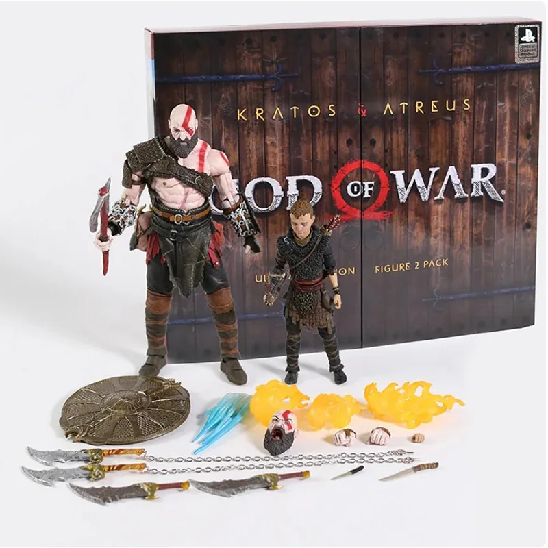 NECA 7inch Ultimate God of War Action Figure Kratos Atreus Ghost of Sparta with Axe Sword Shield Bow and Arrow odel Toy Gifts